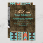 Aztec Sweet 16 Invitation Blue Brown Cool Pattern Kaart (Voorkant / Achterkant)