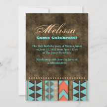 Aztec Sweet 16 Invitation Blue Brown Cool Pattern