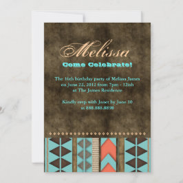 Aztec Sweet 16 Invitation Blue Brown Cool Pattern Kaart