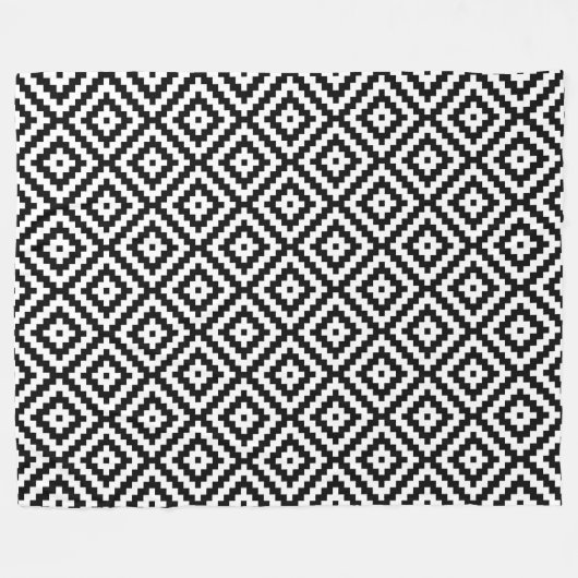 Aztec Symbool Block Rpt Ptn Black & White II Fleece Deken (Voorkant (Horizontaal))