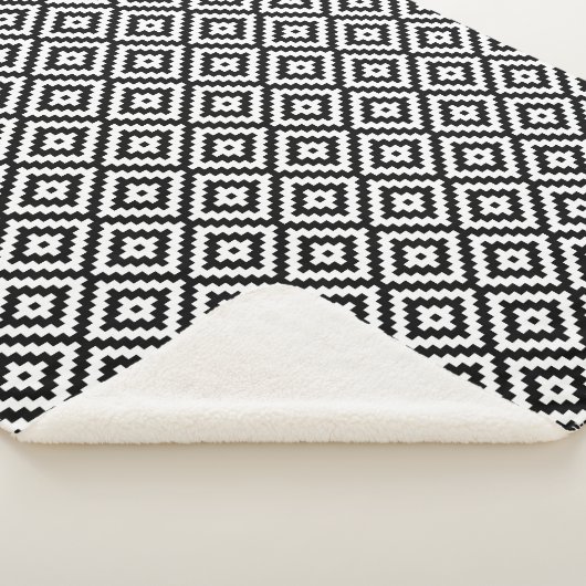 Aztec Symbool Block Rpt Ptn Black & White II Sherpa Deken (3/4)