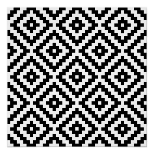 Aztec Symbool Blok Big Ptn Black & White I Perfect Poster (Voorkant)