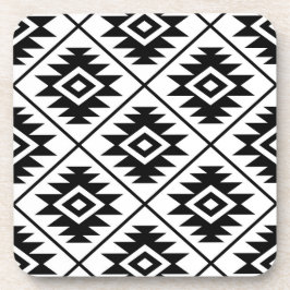 Aztec Symbool geüpload Big Ptn Black op wit Drankjes Onderzetter