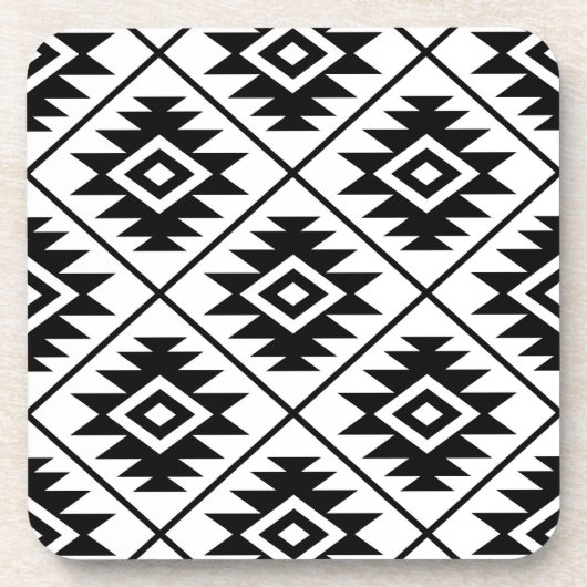 Aztec Symbool geüpload Big Ptn Black op wit Drankjes Onderzetter (Voorkant)