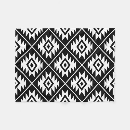 Aztec Symbool geüpload Big Ptn White op zwart Fleece Deken (Voorkant (Horizontaal))