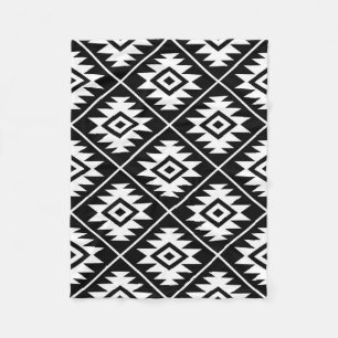 Aztec Symbool geüpload Big Ptn White op zwart Fleece Deken