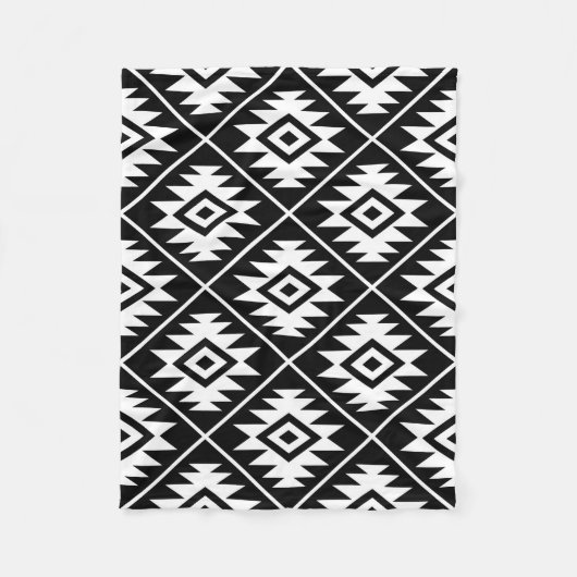 Aztec Symbool geüpload Big Ptn White op zwart Fleece Deken (Voorkant)