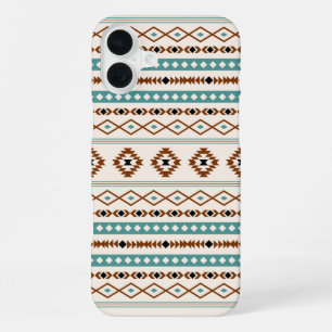Aztec Teal Terracotta Zwart Crème Gemengd Patroon iPhone 16 Plus Hoesje