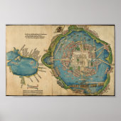 Aztec Tenochtitlan City Map, 1524 Hernan Cortes Poster (Voorkant)