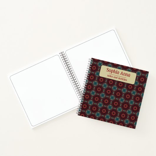 Aztec textiel geometrisch bourgognepatroon notitieboek (Binnen)