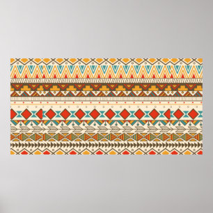 Aztec tribaal patroon in strepen, geïllustreerd poster