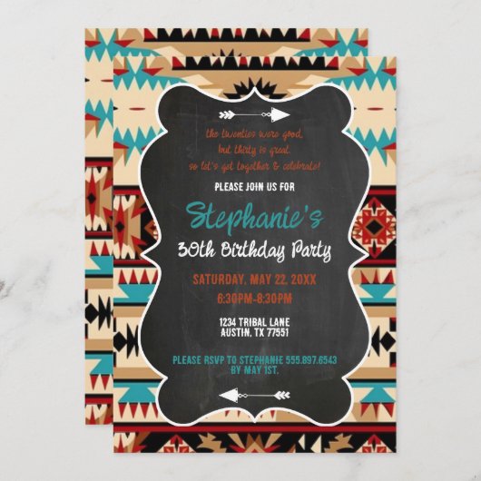 Aztec Tribal 30e verjaardag uitnodiging (Voorkant / Achterkant)