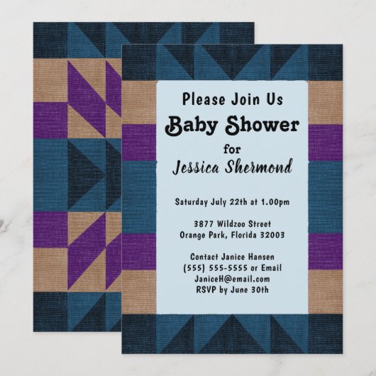 Aztec Tribal Abstract Baby shower Blue Paars Tan Kaart (Voorkant / Achterkant)