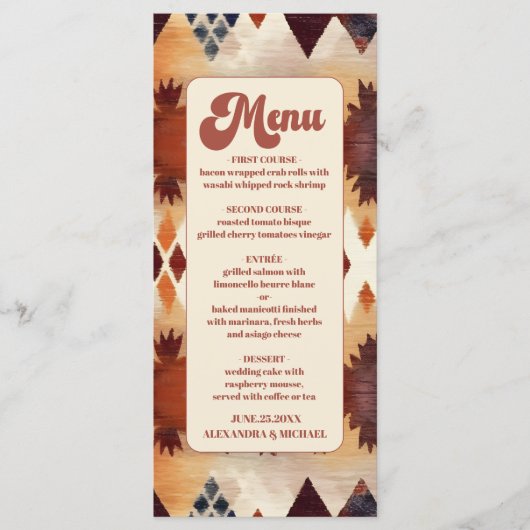 Aztec Tribal Bruin Etnisch Western Huwelijk Menu (Voorkant)