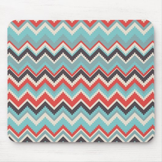 Aztec Tribal Chevron Zig Zag Pattern Red Blue Gray Muismat (Voorkant)