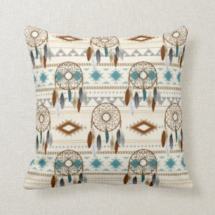 Aztec Tribal Dream Catchers Neutrale Browns & Blau Kussen