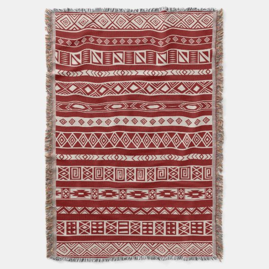 Aztec Tribal Ethnic Geometric Pattern Red Beige Deken (Voorkant Verticaal)