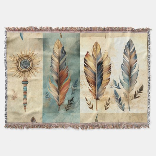 Aztec Tribal Feathers Medicine Stick Deken (Voorkant)