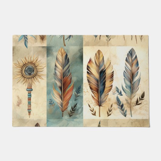 Aztec Tribal Feathers Medicine Stick Deurmat (Voorkant)