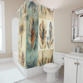 Aztec Tribal Feathers Medicine Stick Douchegordijn (In situ)