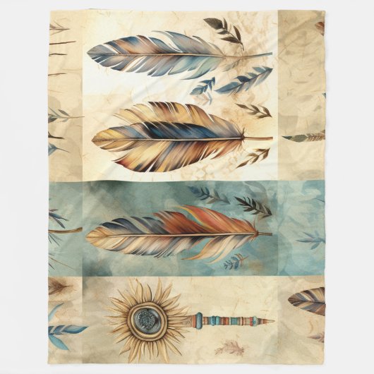 Aztec Tribal Feathers Medicine Stick Fleece Deken (Voorkant)