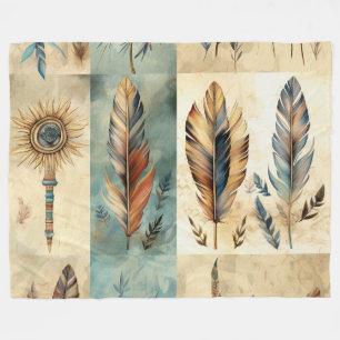 Aztec Tribal Feathers Medicine Stick Fleece Deken