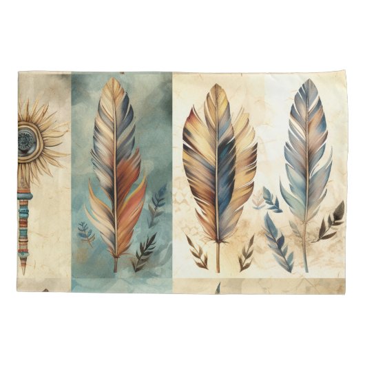 Aztec Tribal Feathers Medicine Stick Kussensloop (Achterkant-Links)