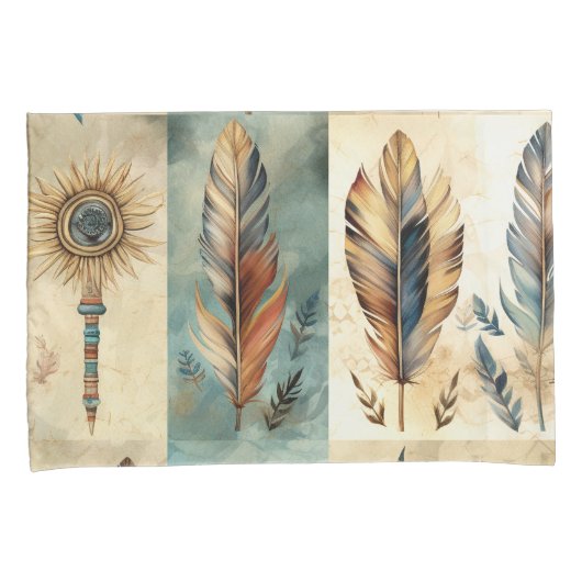 Aztec Tribal Feathers Medicine Stick Kussensloop (Voorkant-Rechts)