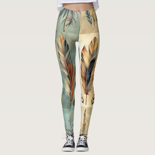 Aztec Tribal Feathers Medicine Stick Leggings (Voorkant)