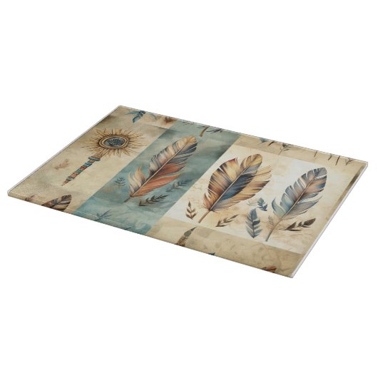 Aztec Tribal Feathers Medicine Stick Snijplank (Hoek)