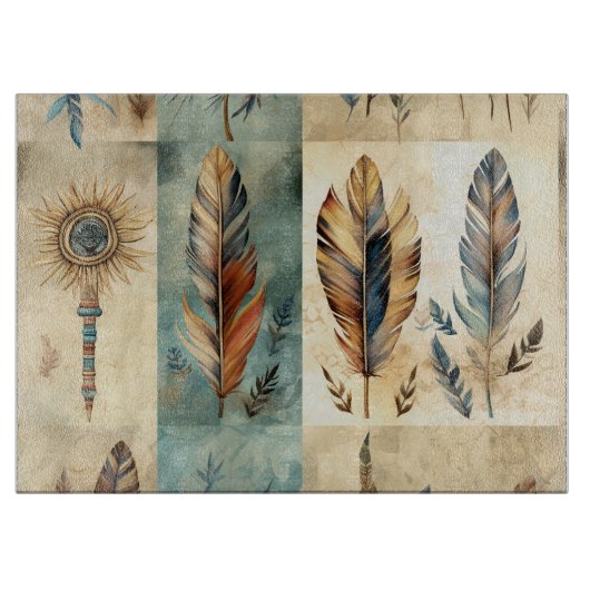 Aztec Tribal Feathers Medicine Stick Snijplank (Voorkant)