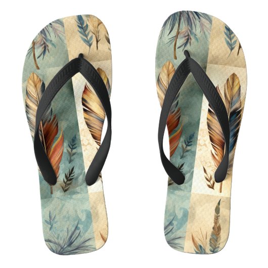 Aztec Tribal Feathers Medicine Stick Teenslippers (Voetbed)