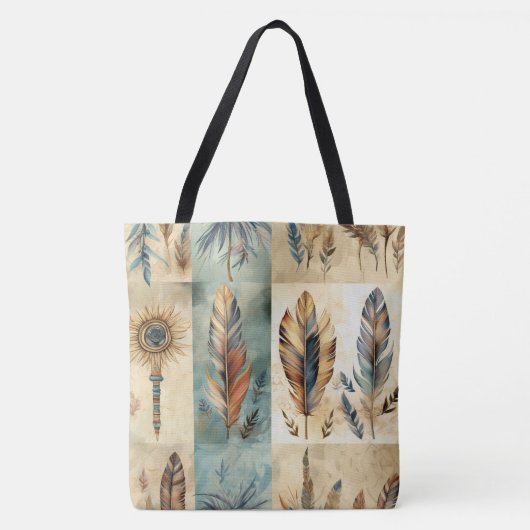 Aztec Tribal Feathers Medicine Stick Tote Bag (Voorkant)