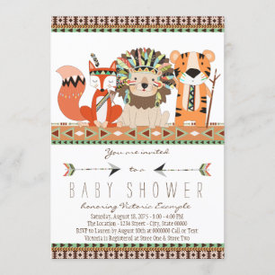 Aztec Tribal Fox Lion Tiger Baby shower Kaart