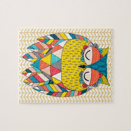 Aztec Tribal Modern Owl Chevron Art Puzzle Legpuzzel (Horizontaal)