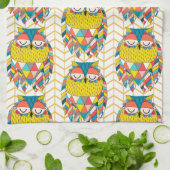 Aztec Tribal Modern Owl Illustratie Theedoek (Gevouwen)