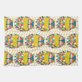 Aztec Tribal Modern Owl Illustratie Theedoek