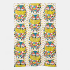 Aztec Tribal Modern Owl Illustratie Theedoek