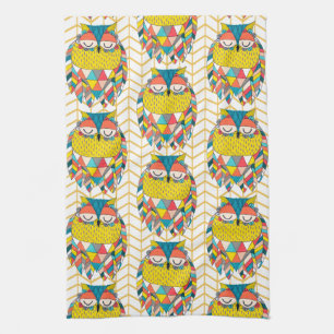 Aztec Tribal Modern Owl Illustratie Theedoek