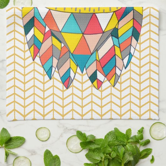 Aztec Tribal Moderne Uil Illustratie Keukenhanddoe Theedoek (Gevouwen)
