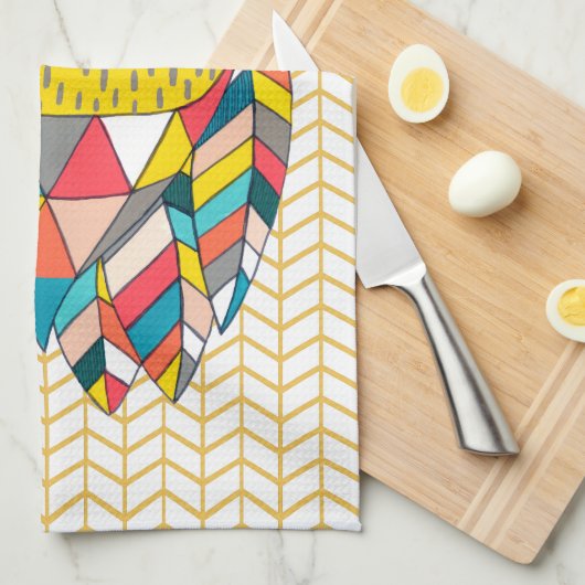 Aztec Tribal Moderne Uil Illustratie Keukenhanddoe Theedoek (Quarter Fold)