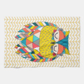 Aztec Tribal Moderne Uil Illustratie Keukenhanddoe Theedoek (Horizontaal)