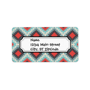 Aztec Tribal Native American Red Blue Pattern Etiket