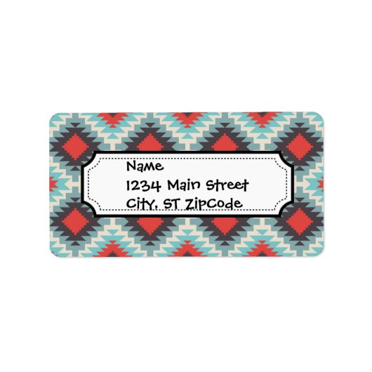 Aztec Tribal Native Amerikaans rood blauw patroon Etiket (Voorkant)