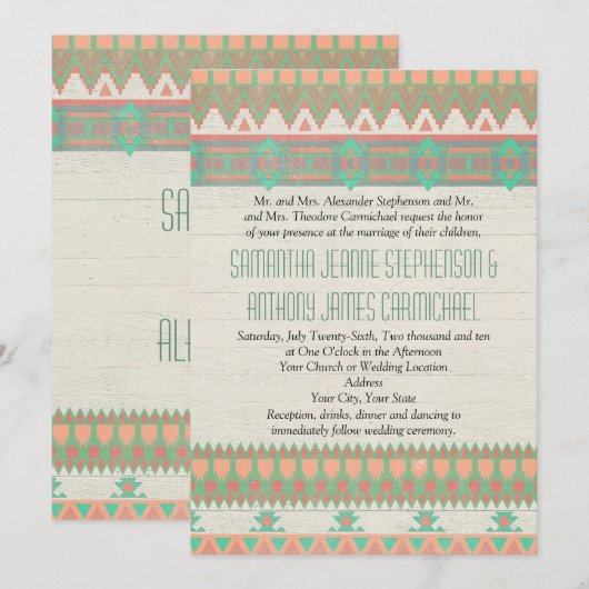 Aztec Tribal Native Pastel Peach/Aqua Kaart (Voorkant / Achterkant)