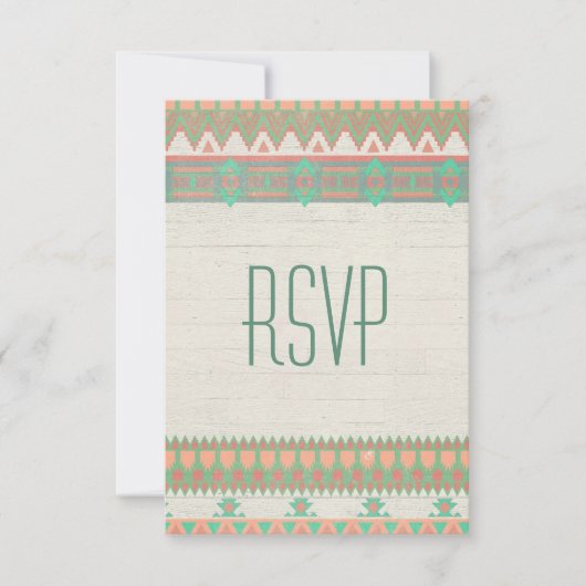 Aztec Tribal Native Pastel Peach/Aqua RSVP Kaartje (Voorkant)