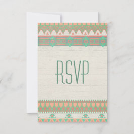 Aztec Tribal Native Pastel Peach/Aqua RSVP Kaartje