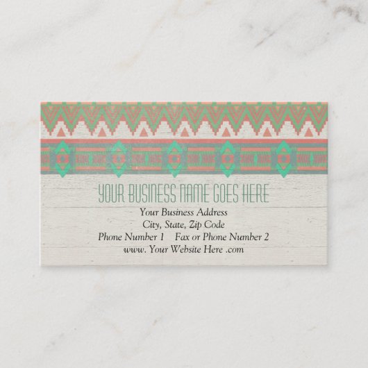 Aztec Tribal Native Pastel Peach/Aqua Visitekaartje (Voorkant)