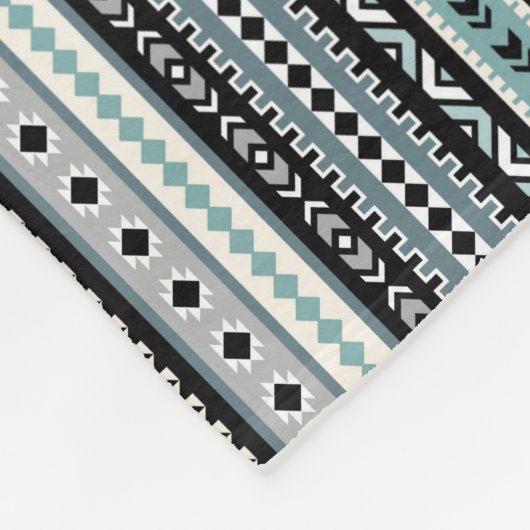 Aztec Tribal Pattern Aqua Black Gray Fleece Deken (Hoek)