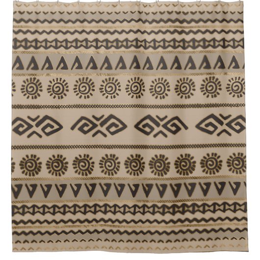 Aztec Tribal Pattern Beige and Gold Douchegordijn (Voorkant)